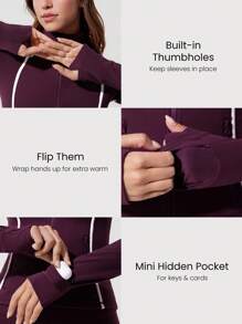GLOWMODE Chaqueta con cremallera de manga larga FeatherFit™ Slim-It Streamline Performance con bolsillos seguros, para yoga de bajo impacto y uso diario en otoño - cola de cereza - Ver 3