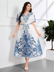 Modelyn Plus Size Elegant Floral Print Summer Dress