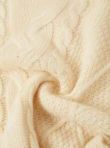 Ellevyn 女士休闲扭纹图案圆领长袖针织毛衣连衣裙，冬季，秋季服装 - 杏色 - 查看 5