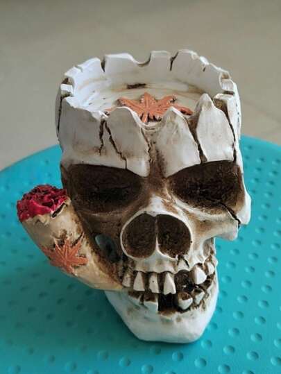Goth 1pc Skull Resin Decor - Creative Gothic Home Desk Decorations, Unique Ashtray Alternative, Dark Aesthetic Room Decor, Gift Idea, Handmade Art Craft For Men Women
