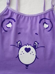 SHEIN X Care Bears 少女卡通图案吊带背心和短裤内衣套装