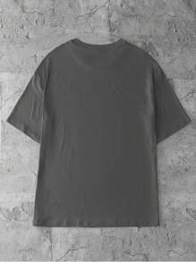 INAWLY 大码休闲宽松字母印花短袖 T 恤 - 深灰色 - 查看 2