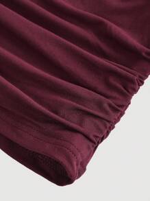SHEIN MOD Elegant Scoop Neck Ruched Slim Fit Burgundy T-Shirt, Summer,Burgundy Cowl Neck Top For Wedding Guest Party, Soft Stretch Knit Fabric, Quiet Luxury Old Money Style, Slim Fit Draped Short Sleeve Top, Elegant Cocktail Party Outfit For Reception, Date Night, Holiday Gathering, Formal Evening Wear - Burgundy - View 3