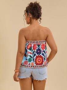 Travachic 大码女式彩色花卉印花宽松休闲吊带背心 - 藍色 - 查看 2