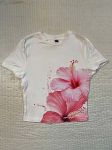 Attitoon 女士夏季花卉/夏威夷印花短袖修身 T 恤 - 彩色 - 查看 4