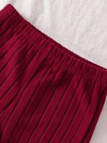 Sparklyn 2pcs/Set Tween GirlsElegant Jeweled Ribbed Fuzzy Crew Neck Puff Sleeve Top And Simple Knitted Long Pants Casual Outfits, Autumn/Winter Fall - Burgundy - View 3