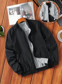 Manfinity Homme 男士长袖休闲双面简约飞行员夹克，男士拉链夹克，休闲夹克，轻薄夹克，秋季款