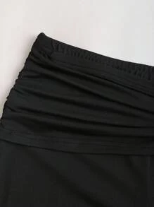 Sweetra 女款街頭風優雅金屬心形裝飾百褶喇叭褲，秋季派對夜場合穿著，黑色 - 黑色 - 查看 3