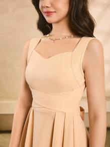 青少年优雅系带露背婚礼伴娘礼服，优雅返校 - 杏色 - 查看 7