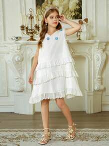 Hapijoa Tween Girls V-Neck Sleeveless Tank Dress, Summer - White - View 4