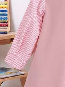 Vestido Fofo de Manga Longa com Bainha Plissada em Xadrez Retalho para Meninas Jovens