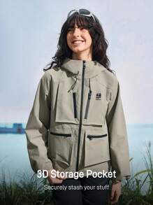 In My Nature 女士森林印花长袖拉链连帽户外风衣夹克 - 灰色 - 查看 5