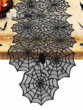 1 Stück Spinnennetz Tischläufer Halloween Dekoration - Schwarzer gruselige Spinnennetz Tischdecke für Halloween Party, Abendessen, Hexen Thema, Gothic Dekorationen