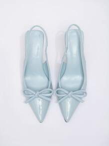 SHEIN X Belle Mariano CUCCOO CHICEST 女士高跟鞋，蝴蝶结装饰，酒红色，适合上班穿，洛丽塔风格 - 藍色 - 查看 8