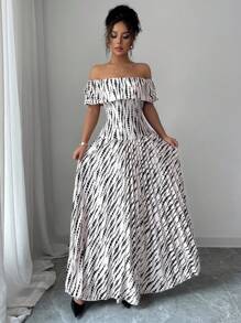 SHEIN Clasi Women's Elegant Off Shoulder Dress With Ruched Hem - Multicolor - View 6