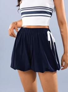 Hanevo Women's Summer Casual Elastic Waist Contrast Side Knot Bud Shorts