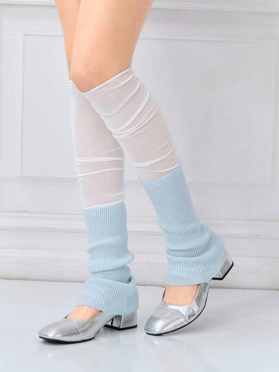 Anime 1 Pair Ballet-Style Knit Patchwork Leg Warmers, Y2K Lace Ruffle Leg Warmers, Versatile School Style Leg Warmers