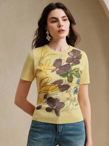Anewsta Maglietta elegante da donna a maniche corte con stampa floreale, collezione primavera/estate