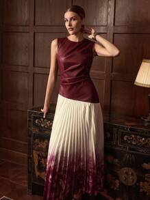 ZEYLAH Vestido sin mangas con cuello redondo, cintura entallada y estampado, para principios de otoño - Rojo - Ver 6