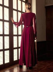 ZEYLAH 蕾丝拼布腰饰派对/正式连衣裙，秋冬 - Bold Plum - 查看 3