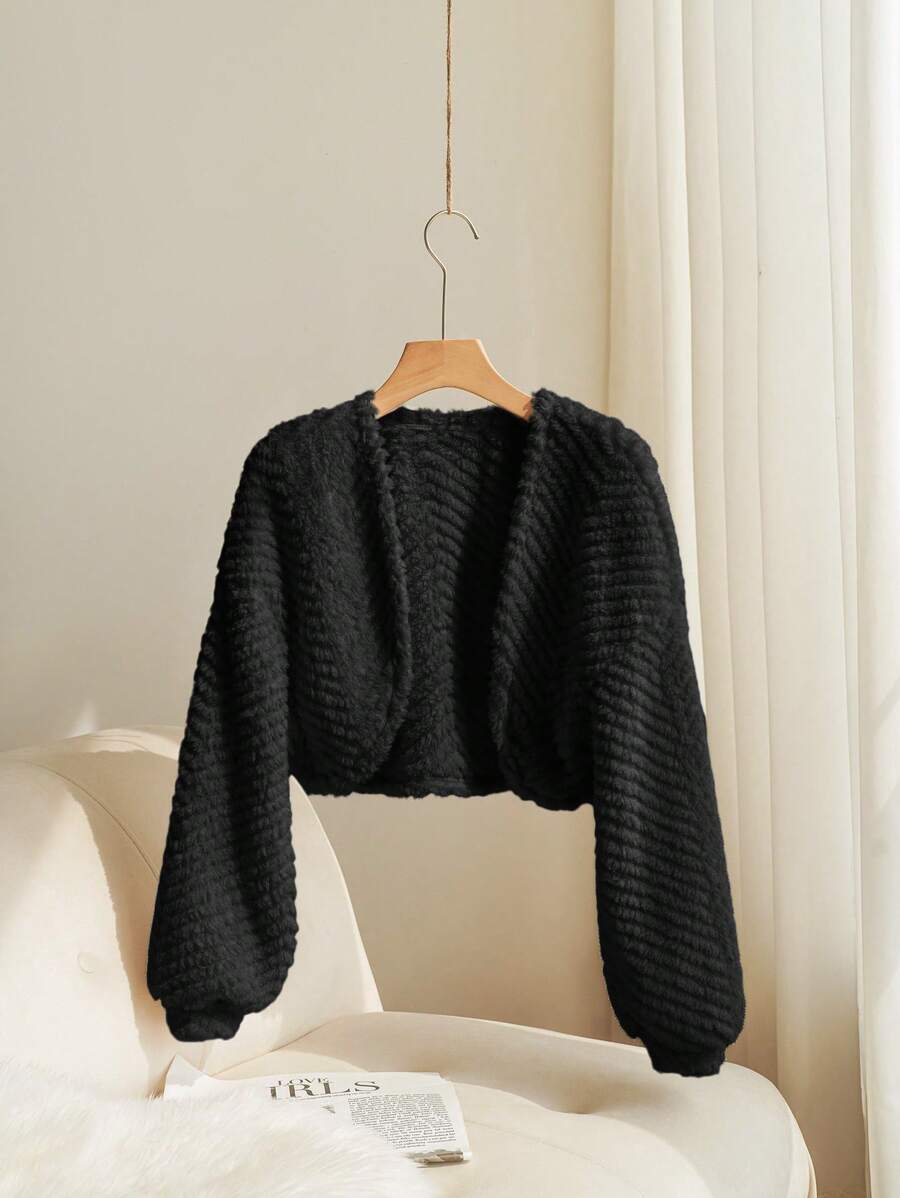 SHEIN Essnce Áo khoác lửng khóa kéo phía trước màu trơn thường ngày cho nữ, Thu/Đông - màu đen - Xem 1