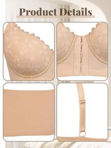 SHEIN Sujetador sin aros sin forro, de talla grande, romántico y sexy, con encaje y parches, con abertura frontal, que brinda soporte y elevación, ajustable para uso diario - Albaricoque - Ver 3