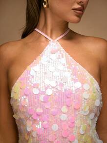 SHEIN BAE Women's Sexy Backless Resort Sequined Mini Dress Summer