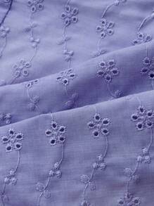 Elamini White Eyelet Embroidery Elegant Waist-Cinching Short Sleeve Blouse, Suitable For Summer - Purple - View 7