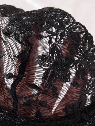 Zwart Bloemen Kanten Lingerie Set Doorschijnende Women BH view 5