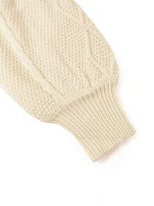 Ellevyn 女士休闲扭纹图案圆领长袖针织毛衣连衣裙，冬季，秋季服装 - 杏色 - 查看 4