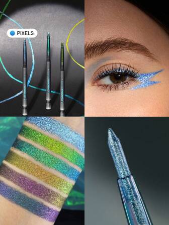 Chroma Zone Multichrome Gel Liner-Pixels, 3 Farben, GläNzend, Ultrapigmentiert, HochgläNzendes Finish, Eyeliner-Gel, Wasser- Und SchweißFest, Wischfest, Blau, Vielseitig Verwendbar, Glatter Liner, , Weihnachtsparty-Eyeliner Abschluss Geburtstag Urlaub Sommer Herbst Autumn Y2K Schick Mode Damen Make-Up Kosmetik Party Strand Reise Camping DraußEn Schule Campus Ausflug Festivals Dekoration Geschenk PräSent Rose MäDchen Cosplay Beste Farbe Charme AtmosphäRe