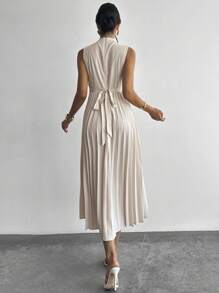 Firerie 女士优雅荷叶边无袖A字连衣裙/伞裙/返校季/学生装/派对/老钱风/外出装/派对装/办公室装/仿杏色半身裙 - 杏色 - 查看 8