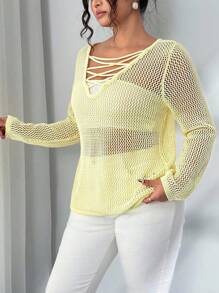 Elenzga Coprispalle lavorati a maglia e traforati, ampi, per donna taglia curvy, per estate e autunno, coprispalle lavorato a maglia a maniche lunghe, per taglia curvy, leggero, abbigliamento da spiaggia casual