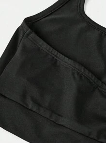 SHEIN Tween Girls' Fitted Casual Minimalist Comfortable Sleeveless Activewear - Black - View 3