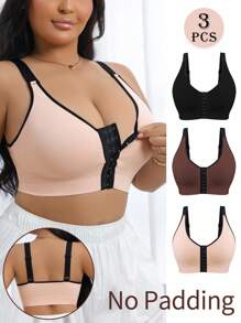 SHEIN Set de 3 piezas de sujetador deportivo con cierre delantero y bloques de color, mallas, top corto para yoga para mujer talla grande, resistente a los saltos, ropa de gimnasio, fitness y carrera - Multicolor - Ver 1