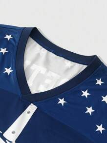 ROMWE MEN Street Life 男士字母和图案印花 V 领短袖休闲 T 恤，夏季 - 彩色 - 查看 4