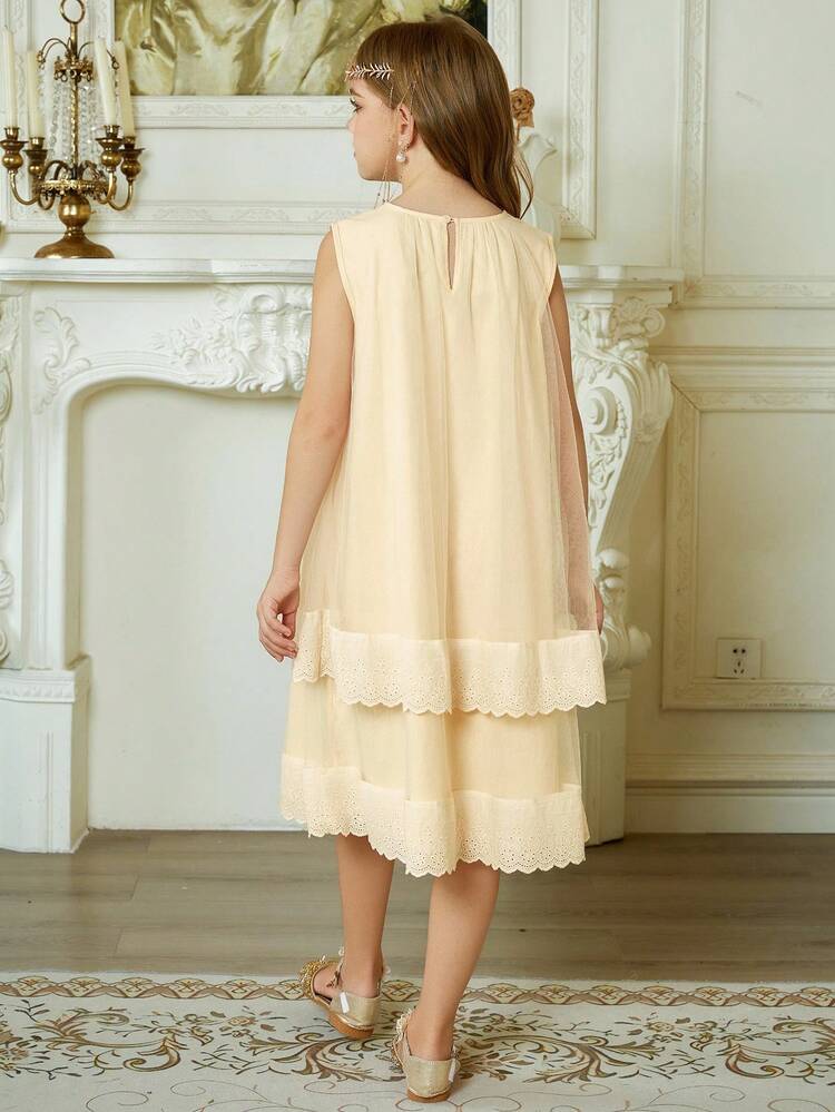 Tween Girls Round Neck Mesh Sleeveless Dress