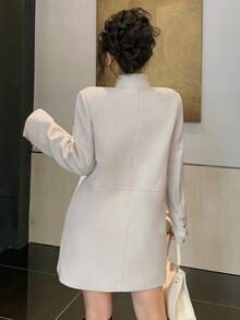 DAZY Women's Autumn/Winter Stand Collar Mid-Length Overcoat Jacket - Apricot - View 2