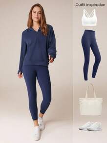 GLOWMODE Modal Silk Touch Oversized Long Sleeve Half-Zip Sweatshirt  Spring Summer - Dark Blue - View 6