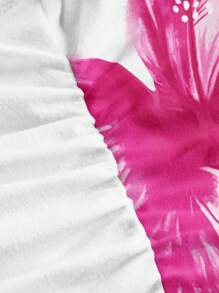 SHEIN EZwear 休闲简约粉色印花系带领镂空修身衬衫，夏季百搭 - 彩色 - 查看 3