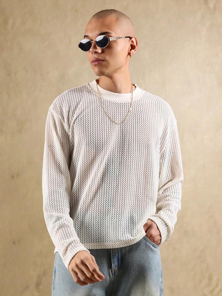 Crochet Pattern Mesh Knit Long Sleeve Tee