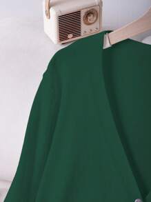 Linhara 大码女式纯色长袖单排扣休闲薄款开衫 - 軍綠色 - 查看 3