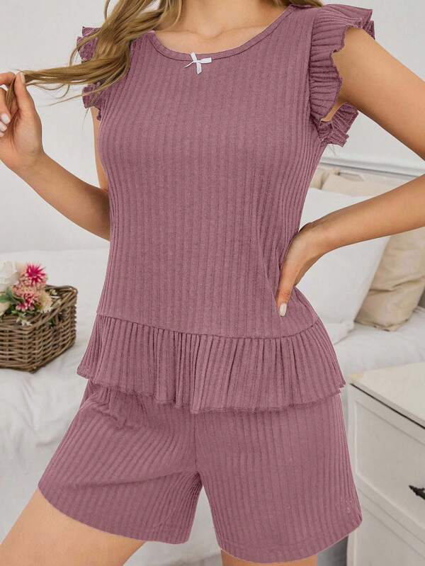EURMUSE Elegant And Minimalist Loose Top With Ruffled Collar And Shorts For Women Lounge Set