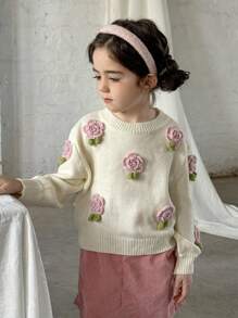 LMoss Kids Gestrickter Kardigan mit 3D-Blumen für Kleine Mädchen, Lässig leook