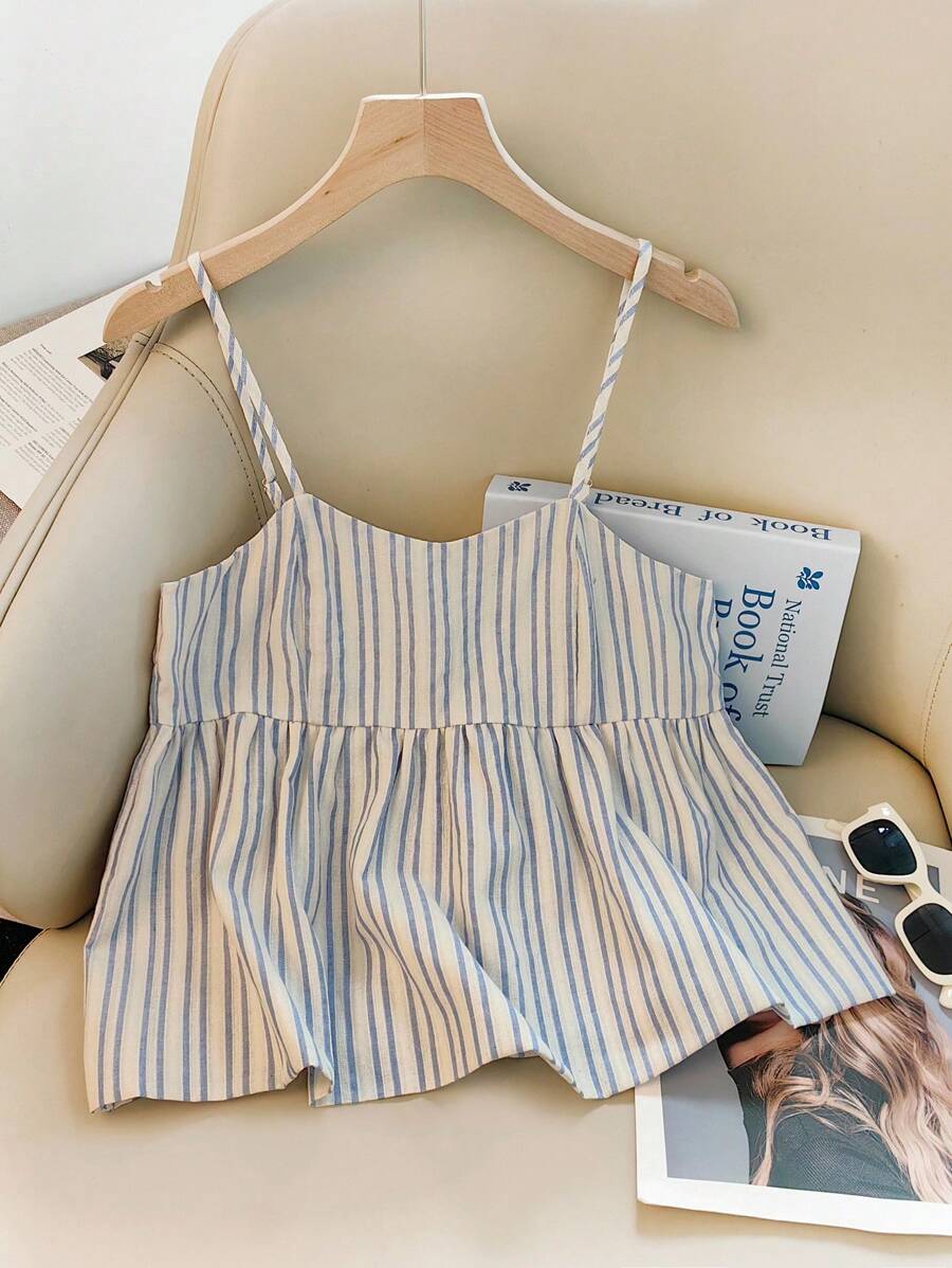 Resyla 新款休闲时尚甜美法式无袖条纹背心女款 - 藍色 - 查看 1