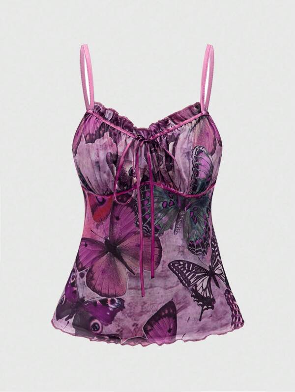 ROMWE Fairycore Women's Vintage Butterfly Print Camisole For Summer