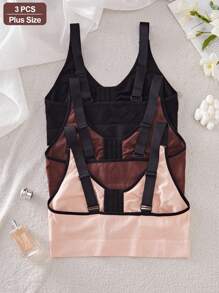 SHEIN Set de 3 piezas de sujetador deportivo con cierre delantero y bloques de color, mallas, top corto para yoga para mujer talla grande, resistente a los saltos, ropa de gimnasio, fitness y carrera - Multicolor - Ver 6