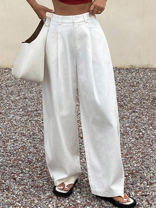 Livesso Pantalones blancos sueltos casuales para mujer, nueva llegada para la temporada de regreso a clases, otoño