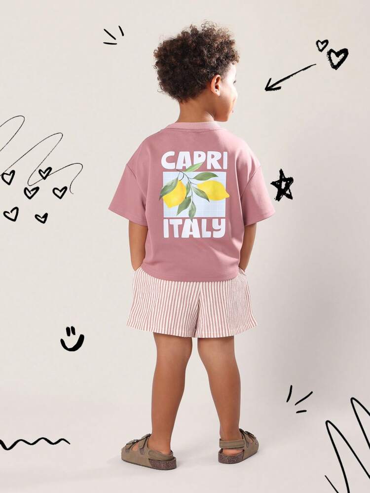 Italian Vacation Theme T-Shirt With Striped Shorts Set