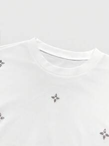 Roveilla 大码女式纯色编织雪纺圆领落肩抽绳腰部开衩下摆中长款优雅浪漫连衣裙 - 白色 - 查看 9